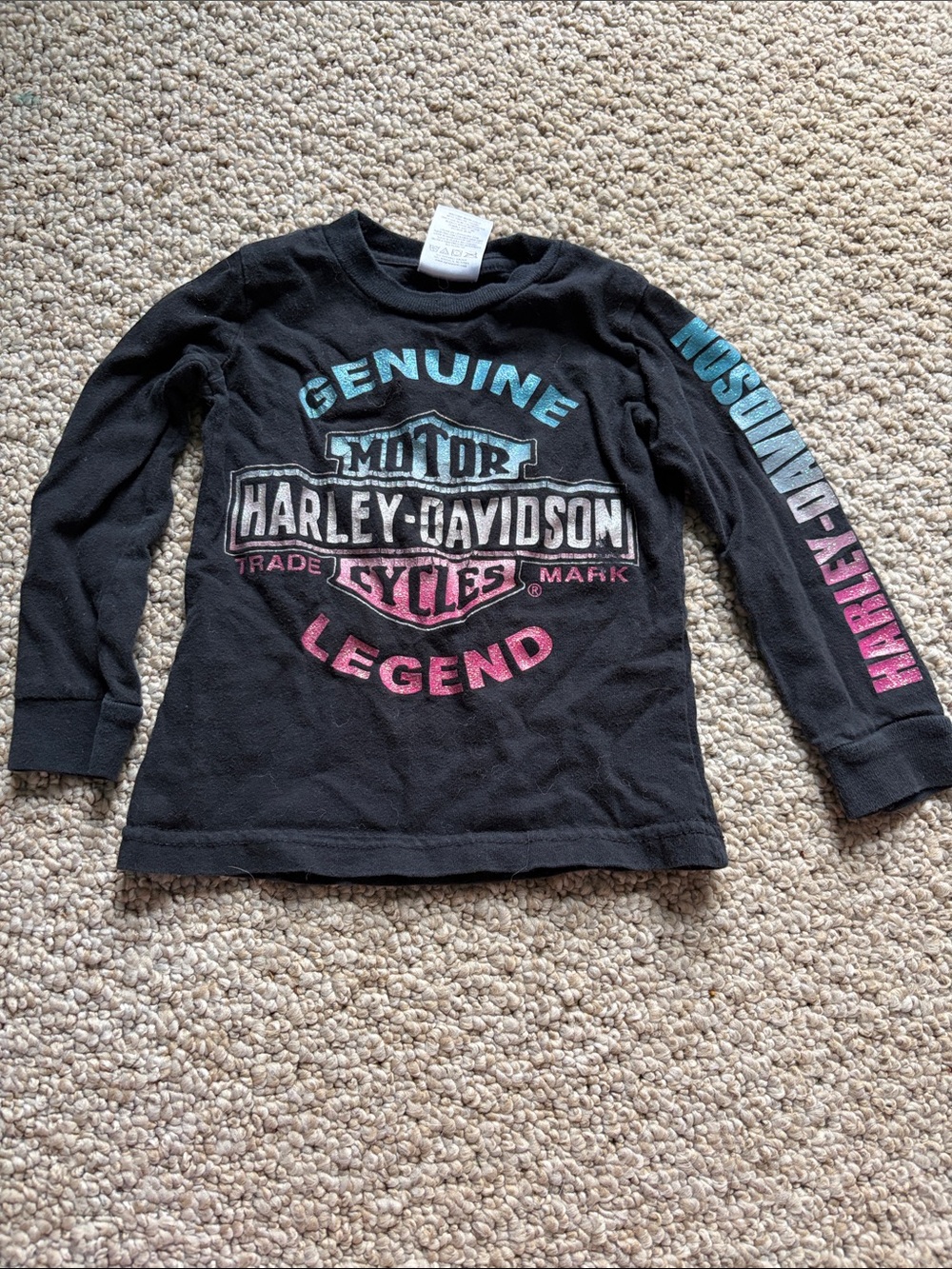 Harley-Davidson Black Kids' Long Sleeve Tee with Teal & Pink Logo